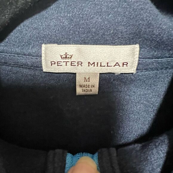 Peter Millar Quarter Zip Cotton Golf Pullover Navy Sz Mens M - Picture 4 of 5